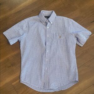 Men's Blue Checkered Short Sleeve Shirt